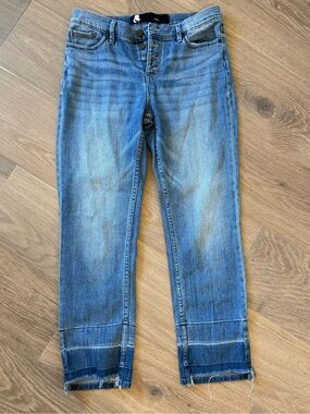 Karl Lagerfeld Medium Blue Ankle Crop Jeans with Button Fly size 6 raw hem